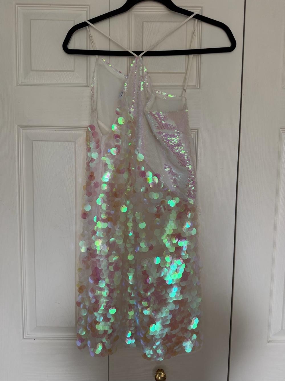 Urban Outfitters Iridescent Sequin Slip Dress - Cream with Opal Sheen